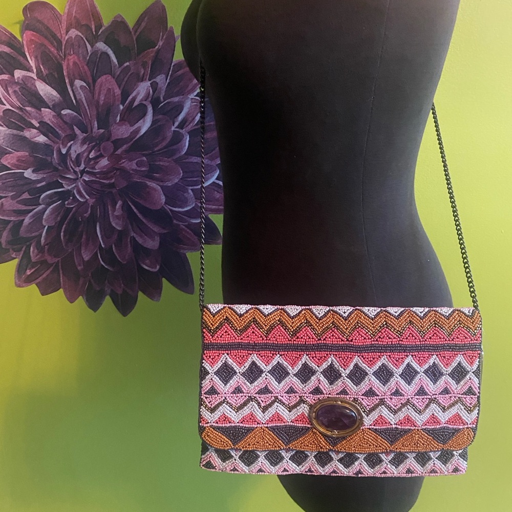 New Mary Frances Beaded Crossbody/Clutch Flap Bag